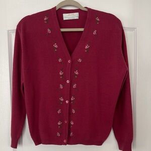 Ballantyne Scotland 100% Cashmere Pink Cardigan with Floral Accents
